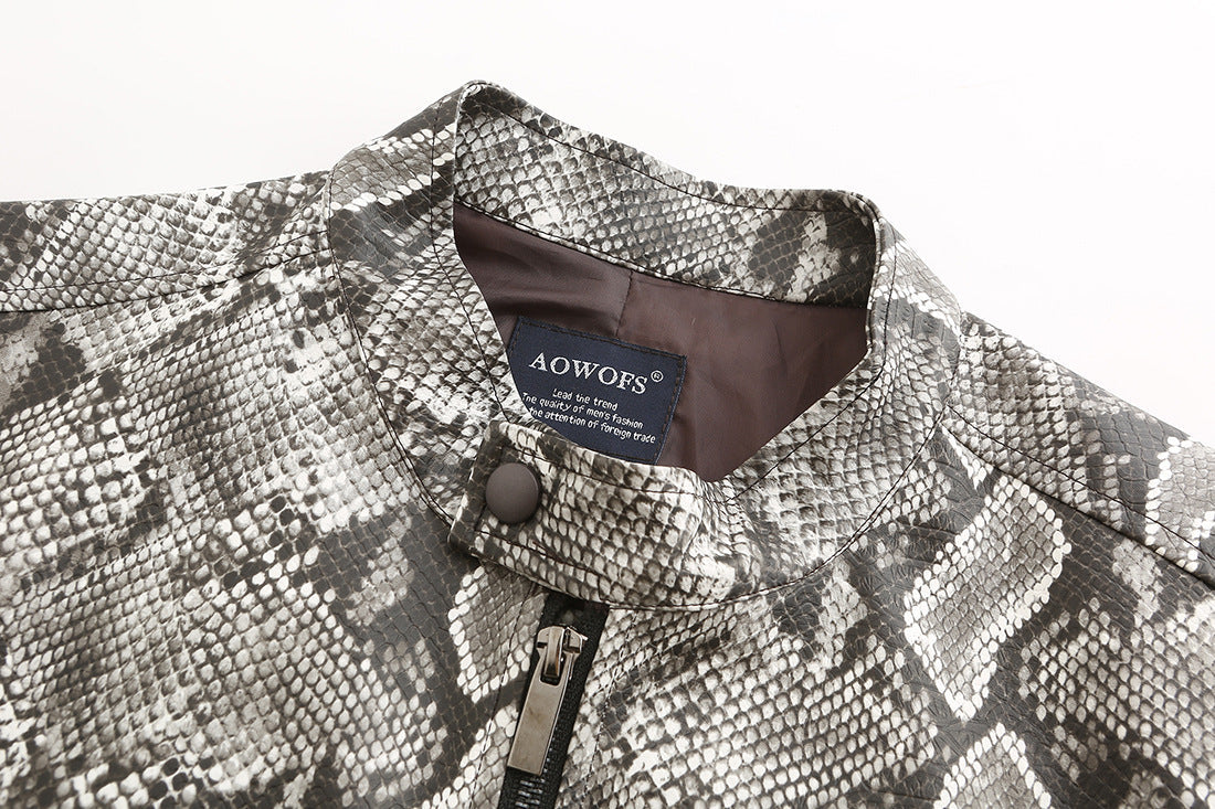 PU leather snakeskin jacket men