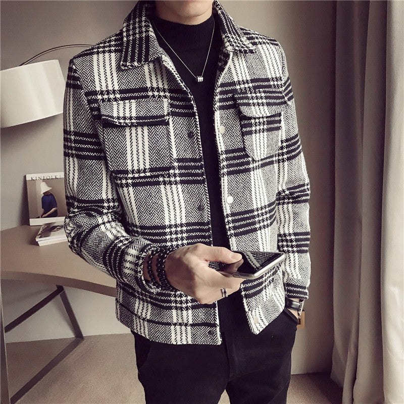 Striped short woolen jacket