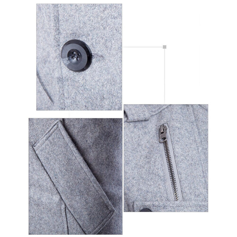 Men's Stand Collar Long Sleeve Wool Trench Coat