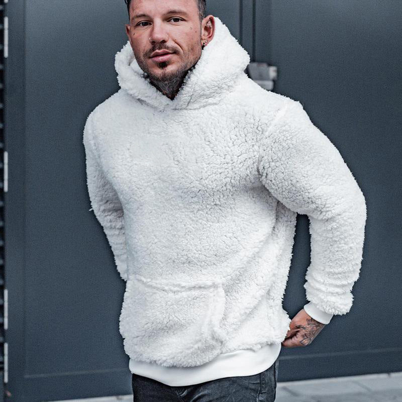 Solid Color Men's Long Sleeve Plush Hoodie