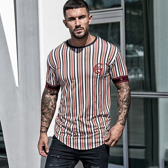 Quick-drying striped casual sports T-shirt