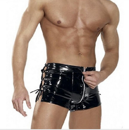 Patent leather men's tights wild zipper shorts