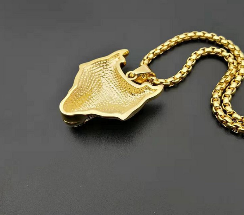 Gold Viking Wolf Head Necklace Pendant With Chain