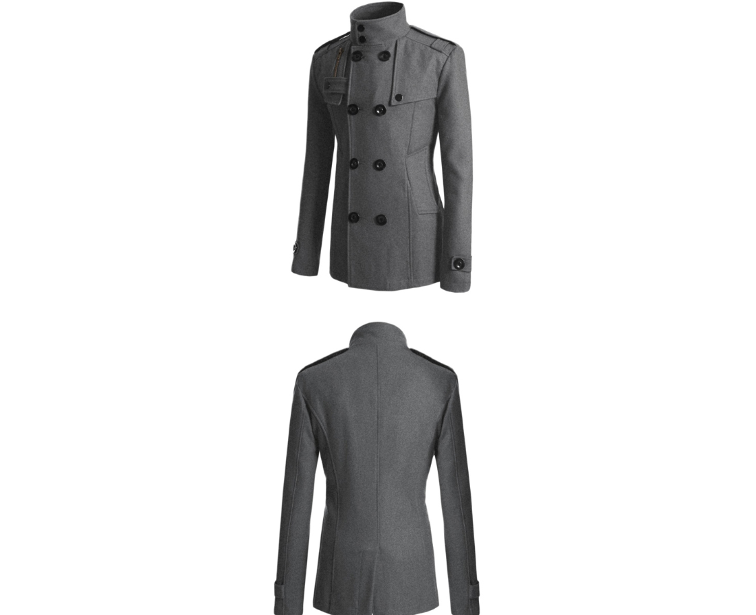 Men's slim-fit woolen trench coat