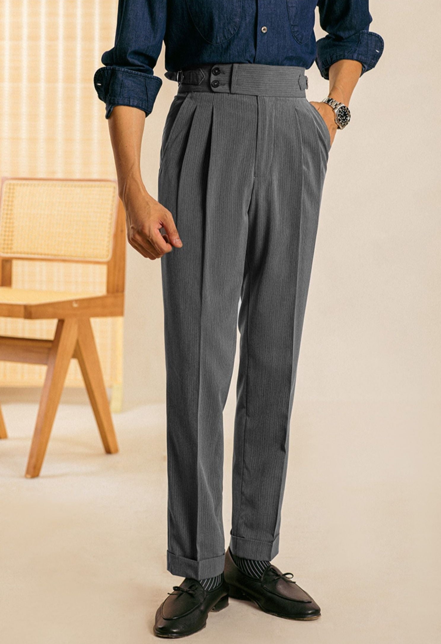 Paris Double Pleated Straight Fit Trousers