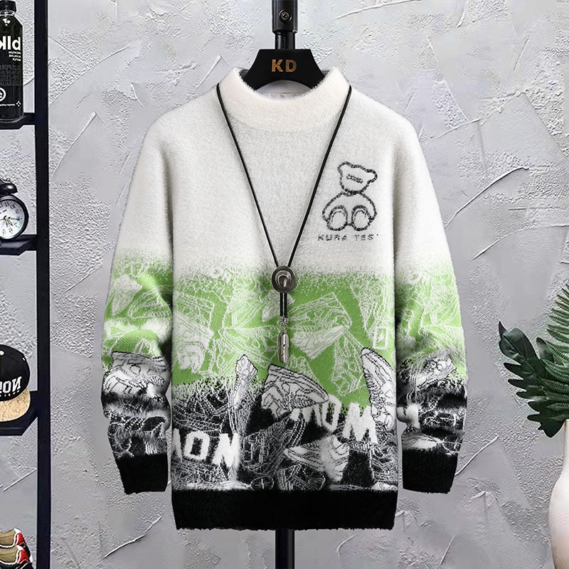 Patchwork Hip Hop Crew Neck Sweater Men