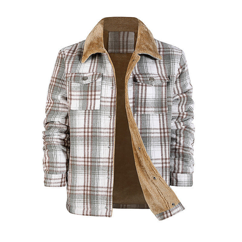 Men's Plaid Flannel Long Sleeve Lapel coat