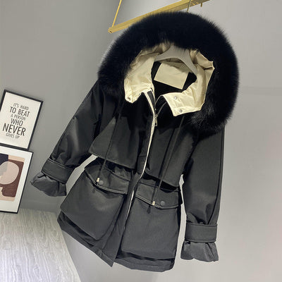 Hooded Faux Fur Collar Down Jacket Female