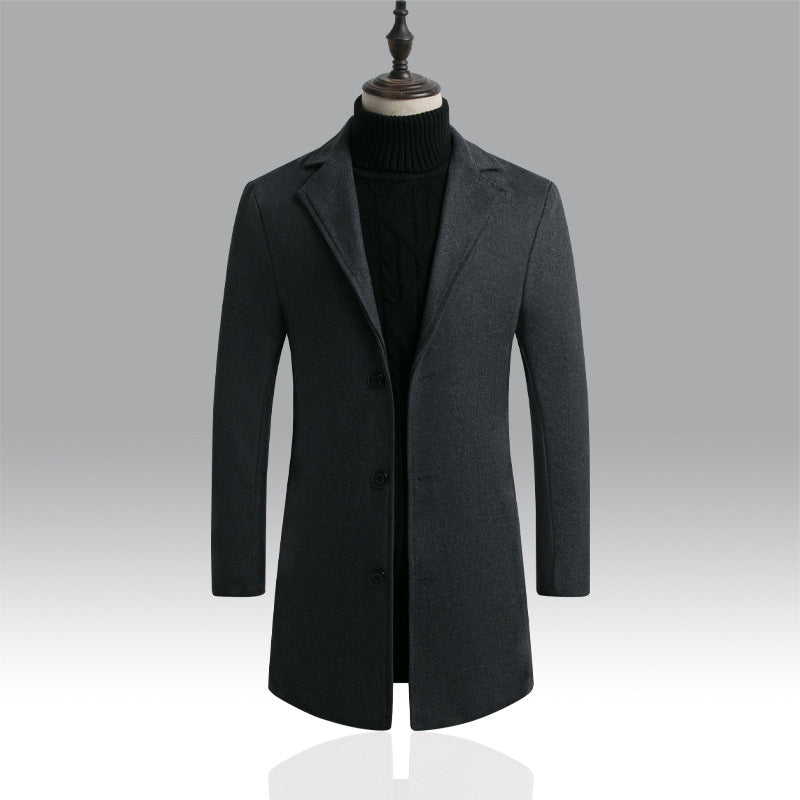 Slim-fit mid-length woolen trench coat