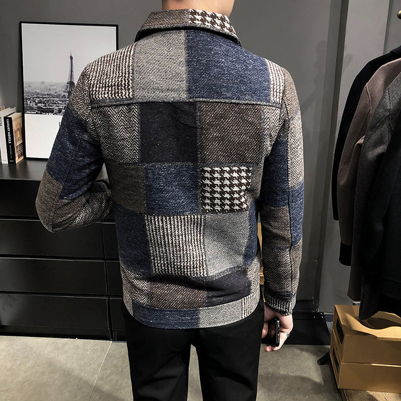 plaid stitching contrast woolen jacket