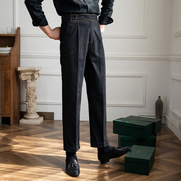 Men's Denim Color Vintage Casual High Waist Pants