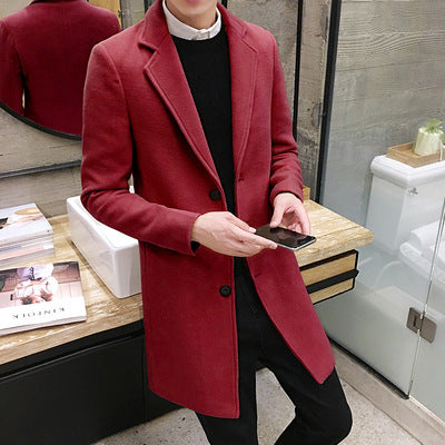 Men's woolen coat slim and handsome long trench coat