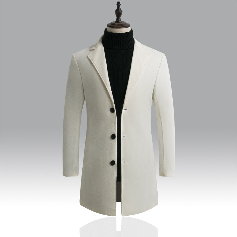 Slim-fit mid-length woolen trench coat