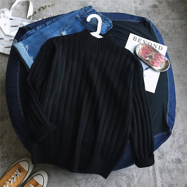 turtleneck vertical stripe sweater