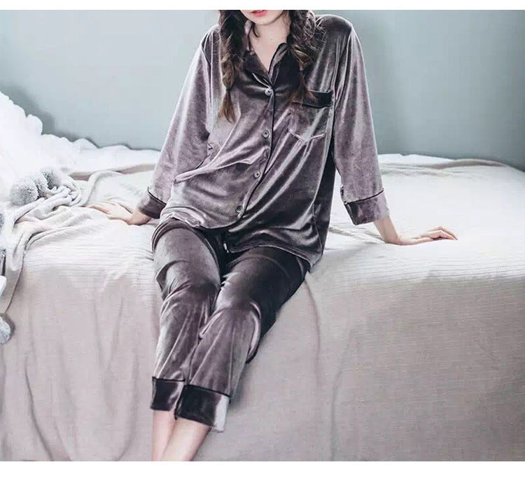 Couple Gold Velvet Long Sleeve Pajamas loungewear