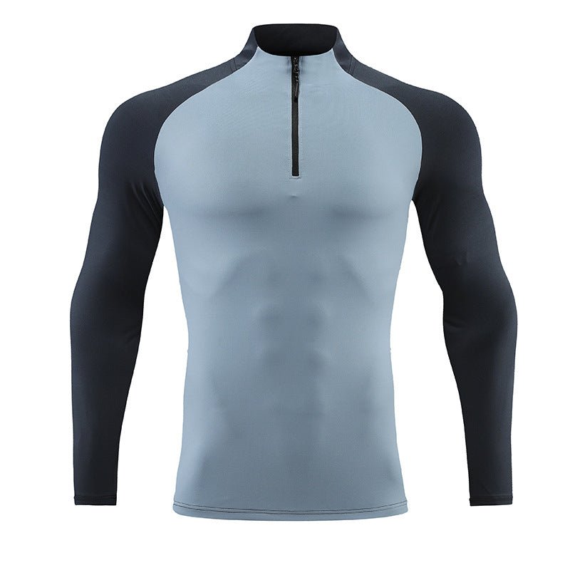 Mock Neck Half-zip Solid Color Gym t-shirt for men