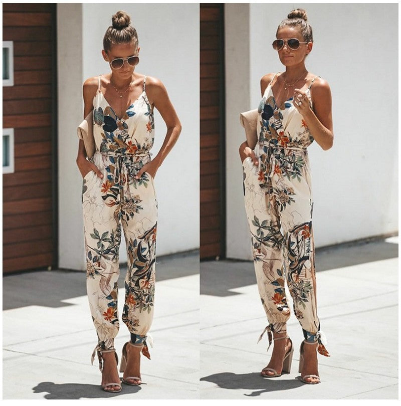 Women's Flowers Print Spaghetti Strap Romper