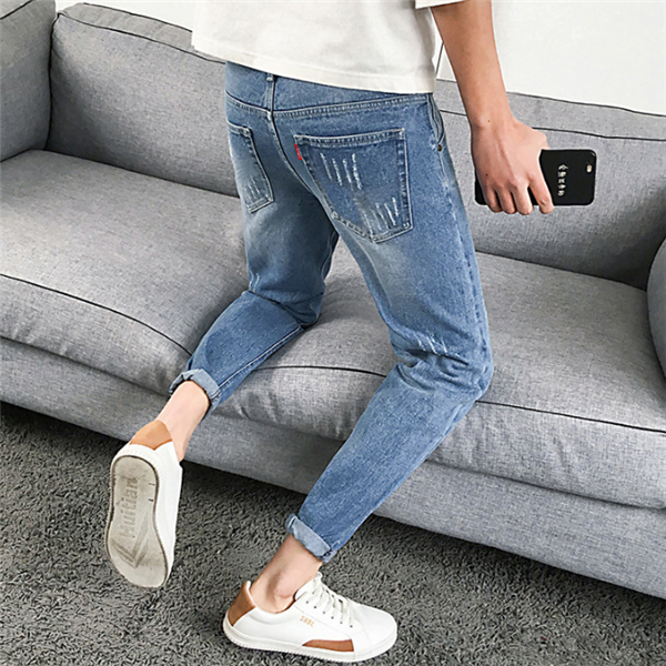 Light Blue Ripped cropped jeans