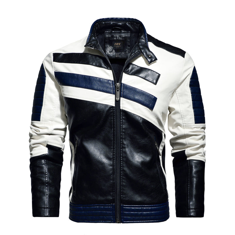 Mens Motorcycle Stand Collar Leather jacket