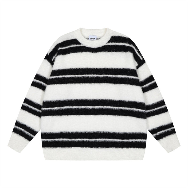 Striped Loose Round Neck Sweater Men