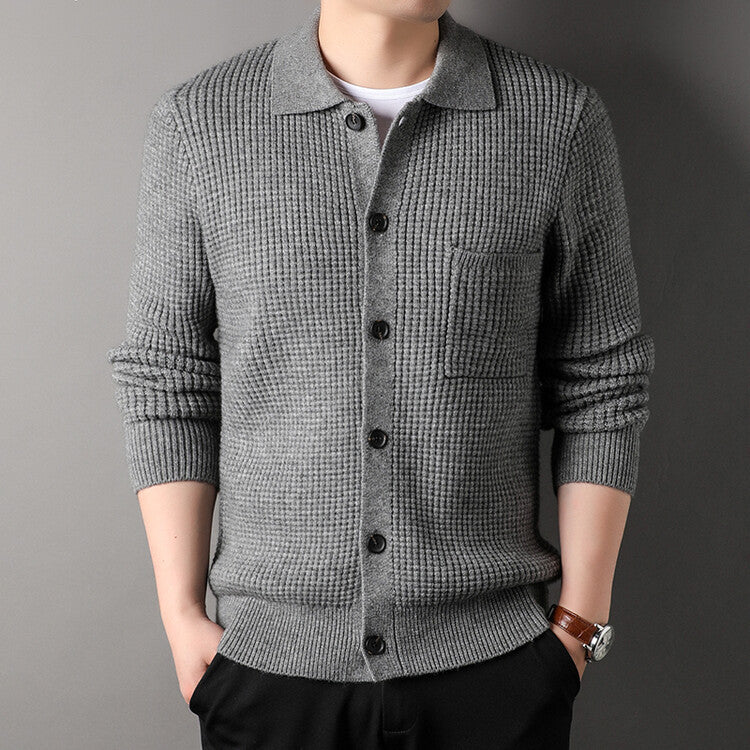 Maglione cardigan con risvolto jacquard twist da uomo