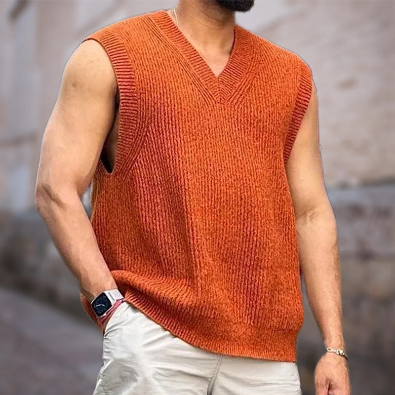 Knitwear Street Slim Fit V-neck Sleeveless Vest