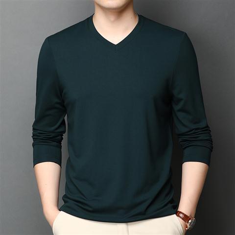 Men's Ice Silk Long-sleeved Thin V-neck Bottoming T-shirt