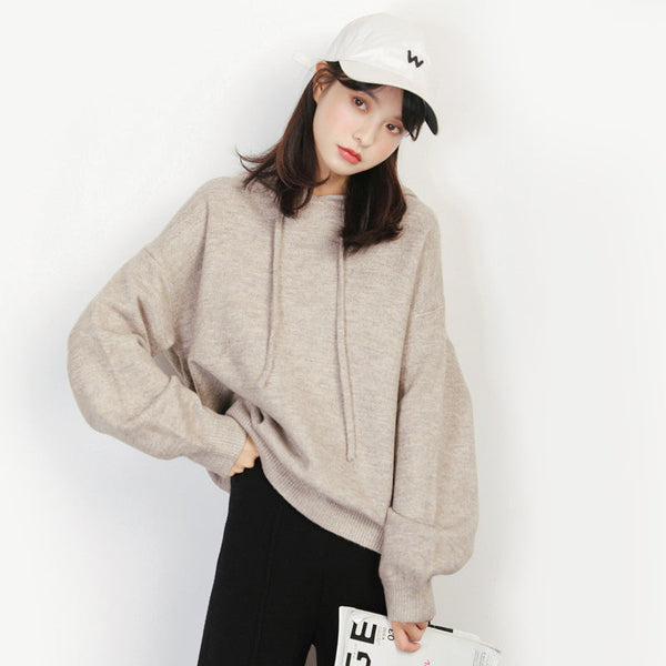 New Solid Color Hooded Sweater Women