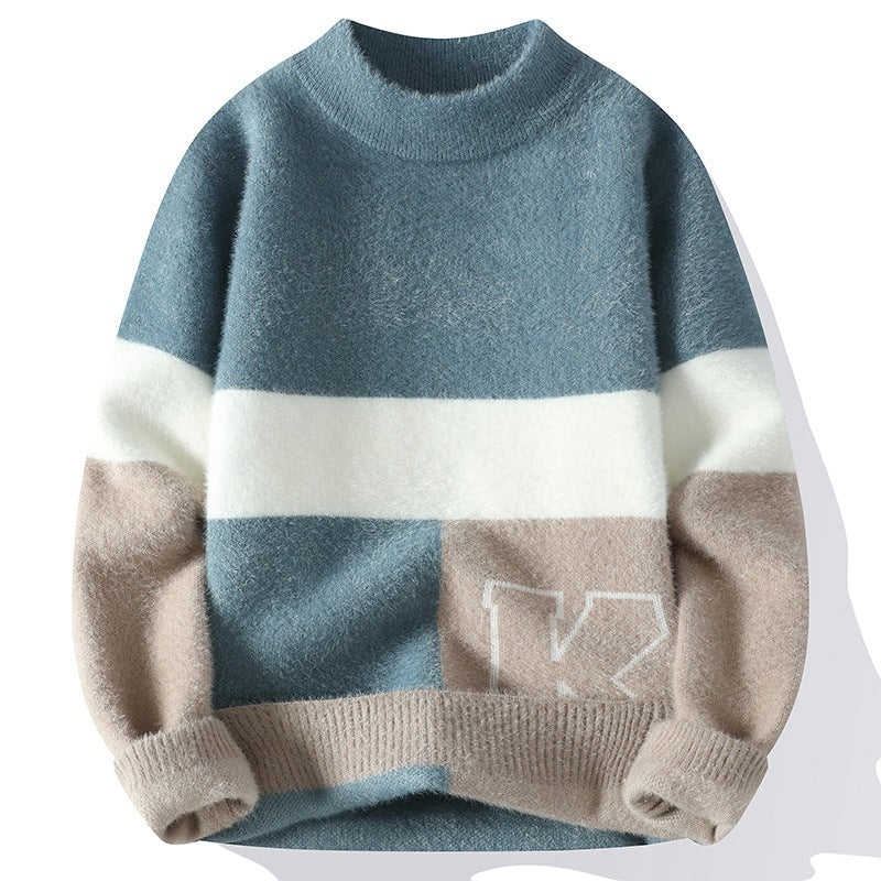 Maglione pullover a maniche lunghe con scollo tondo e colori abbinati in jacquard