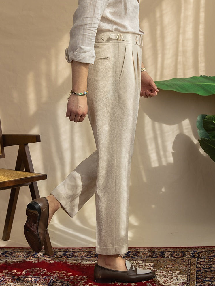 Monterosso Seersucker Pleated Trousers