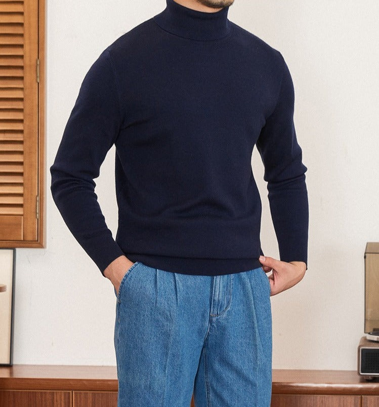 Slim Fit Wool Blend Knit Turtle Neck