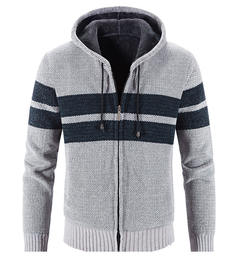 Maglione cardigan casual in velluto con cappuccio a righe color-block