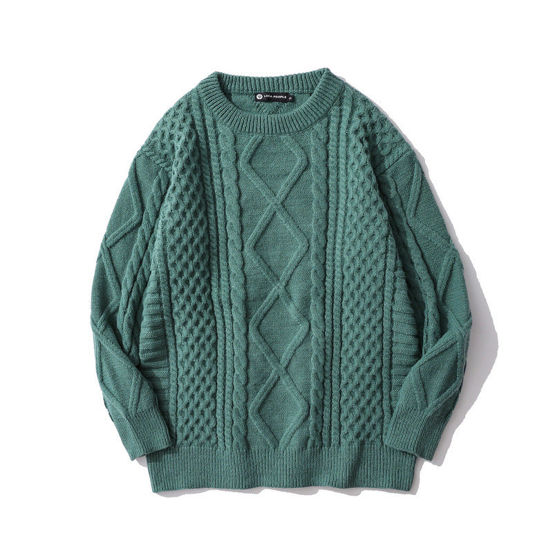 Retro Rhombus Twist Round Neck Sweater