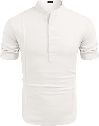 Henley Style Linen Shirt Men