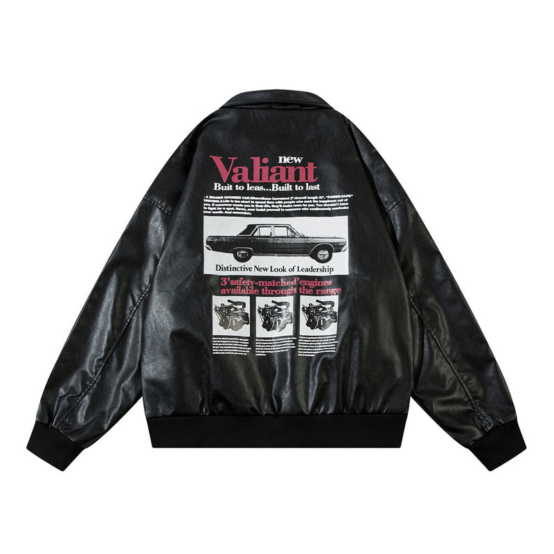 European And American-style Car Printing PU Leather Jacket