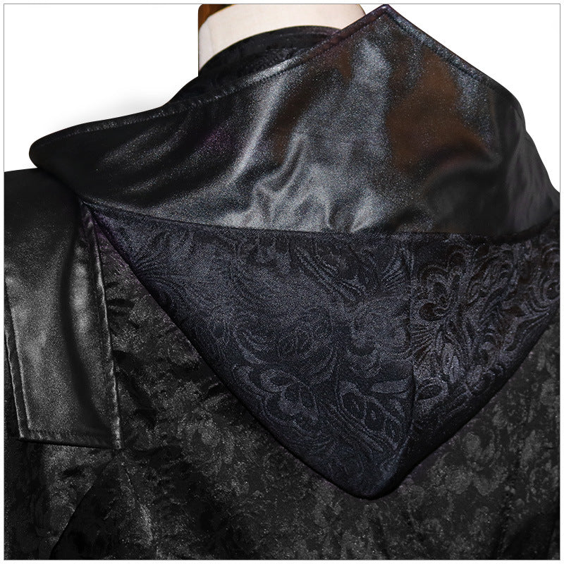 Black Stand Collar Leather Punk Gothic halloween Cape Coat