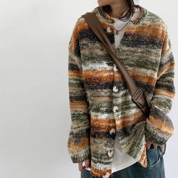 Suéter degradado de cárdigan de punto estilo Harajuku callejero japonés