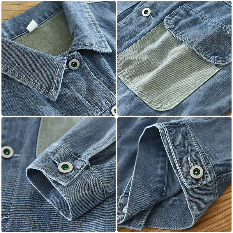 Mens Casual Loose Stitching Denim Jacket