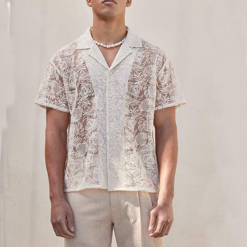 Men's Draping Hollow Lace Shirt