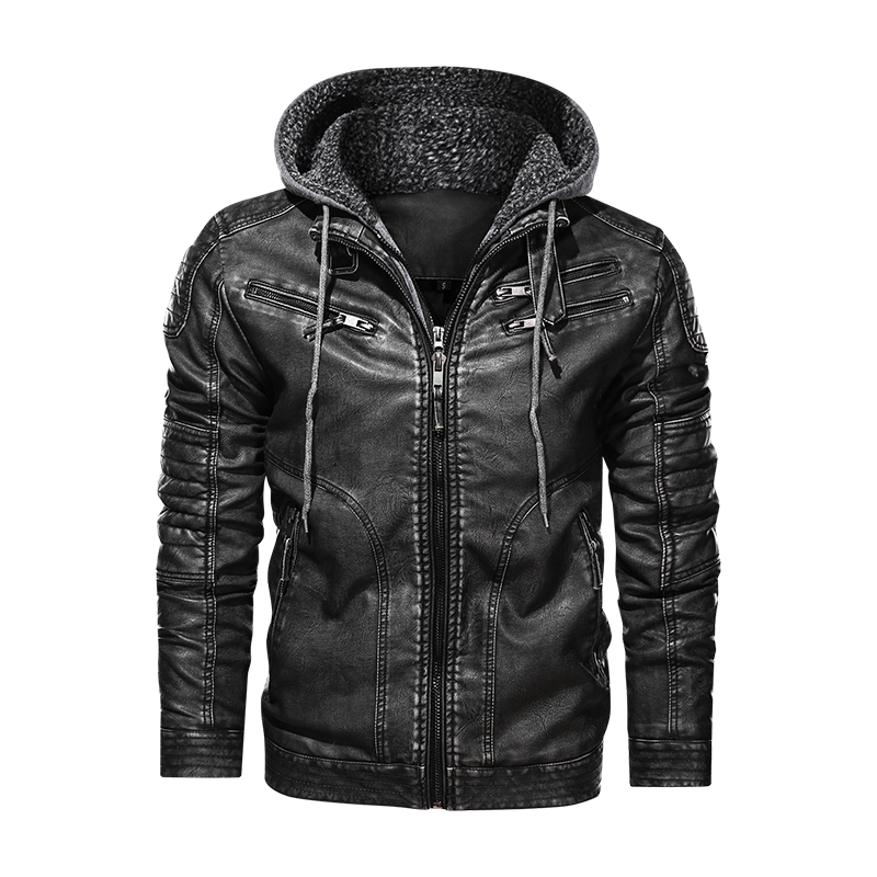 Biker Hooded Leather Jacket Men