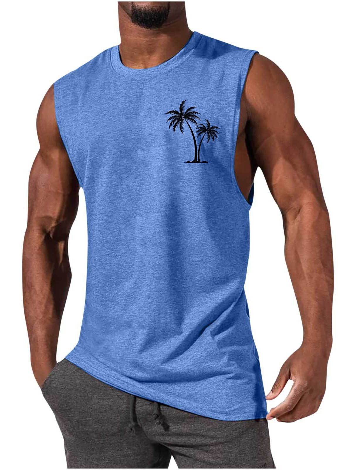 Coconut Tree Embroidery Vest Beach Tank Tops