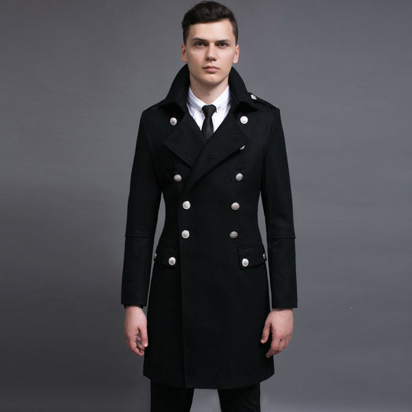 Double-row Retro Woolen Coat Men