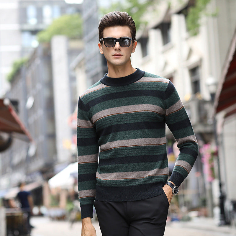 Men's Half Turtleneck Pullover Striped Knit sweater