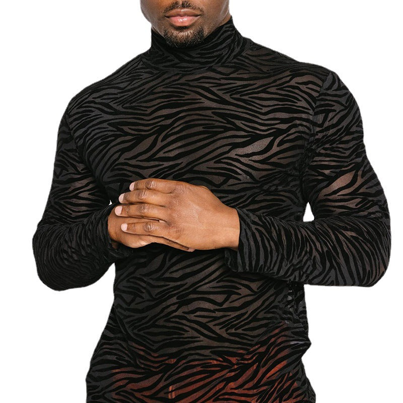 Men's Casual See-through Turtleneck Long Sleeve t-shirt