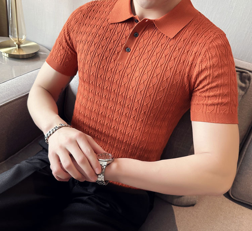 Men's New Young Business Jacquard Knitted Short-sleeved T-shirt