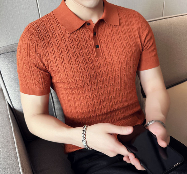 Men's New Young Business Jacquard Knitted Short-sleeved T-shirt