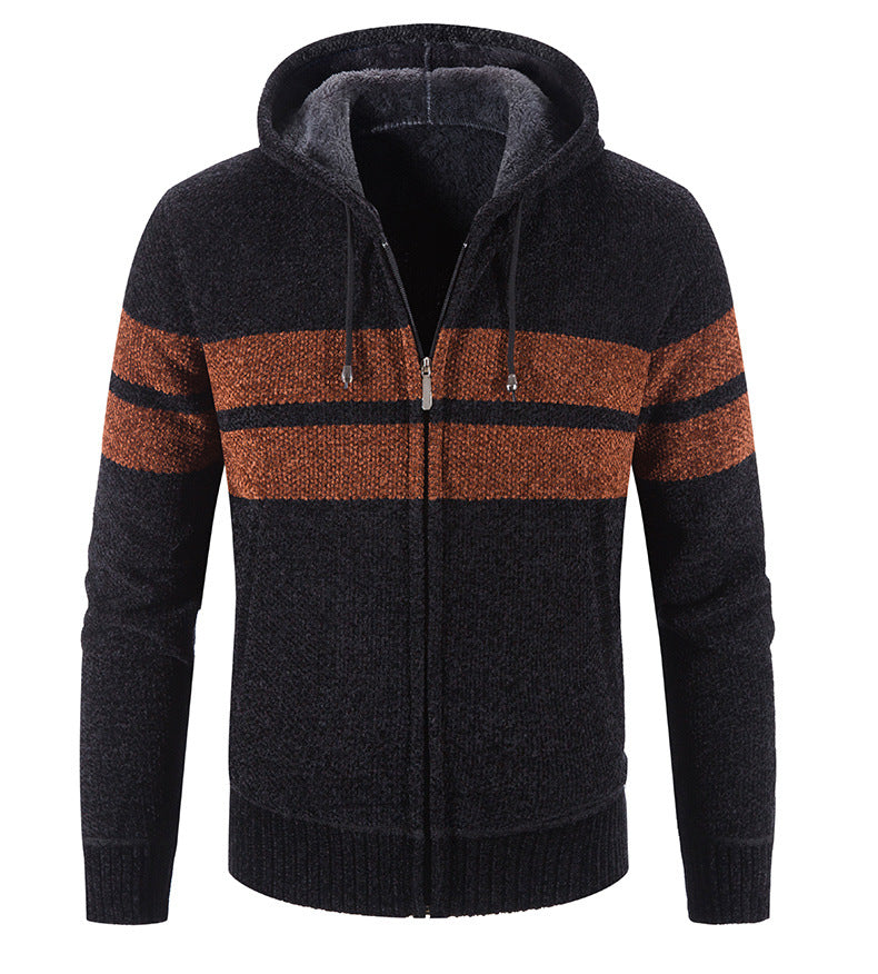 Maglione cardigan casual in velluto con cappuccio a righe color-block