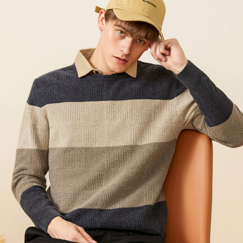 Suéter casual de solapa a rayas de otoño e invierno para hombre