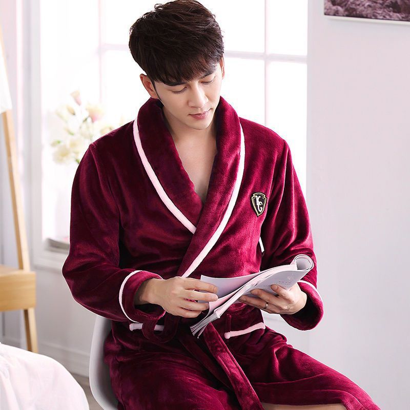 Flannel Thickened Long Section Bathrobe Men
