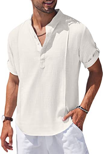 Henley Style Linen Shirt Men